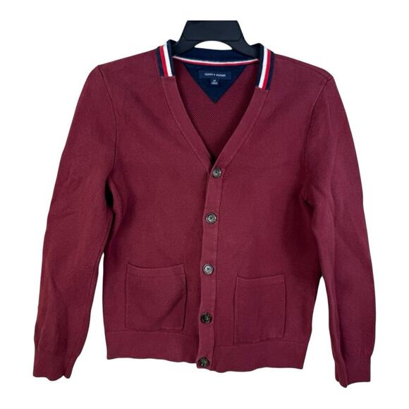 Tommy Hilfiger Men's Red Cardigan Sweater Size S Classic Nautical V Neck Preppy - Picture 1 of 12